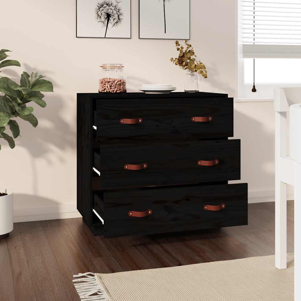 Komoda crna 80 x 40 x 75 cm od masivne borovine