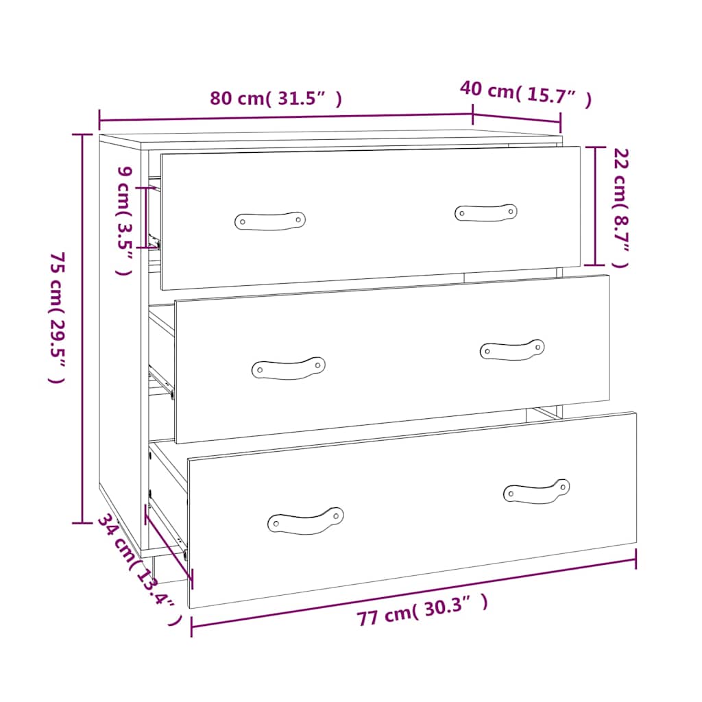 Komoda crna 80 x 40 x 75 cm od masivne borovine