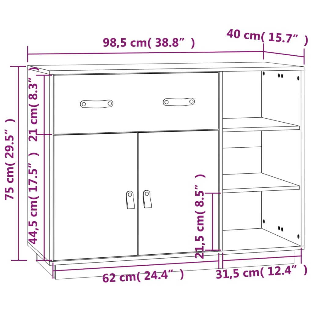 Komoda siva 98,5x40x75 cm od masivne borovine