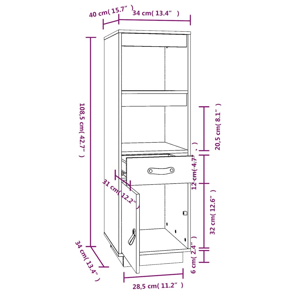 Visoka komoda crni 34 x 40 x 108,5 cm od masivne borovine