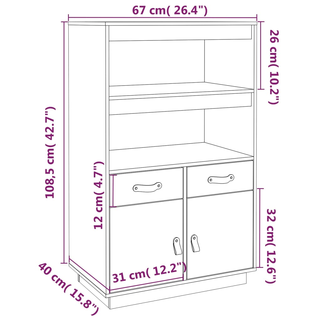 Visoka komoda 67 x 40 x 108,5 cm od masivne borovine