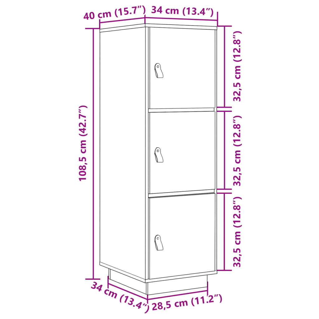 Visoka komoda siva 34 x 40 x 108,5 cm od masivne borovine