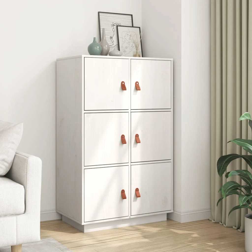 Visoka komoda bijela 67 x 40 x 108,5 cm od masivne borovine