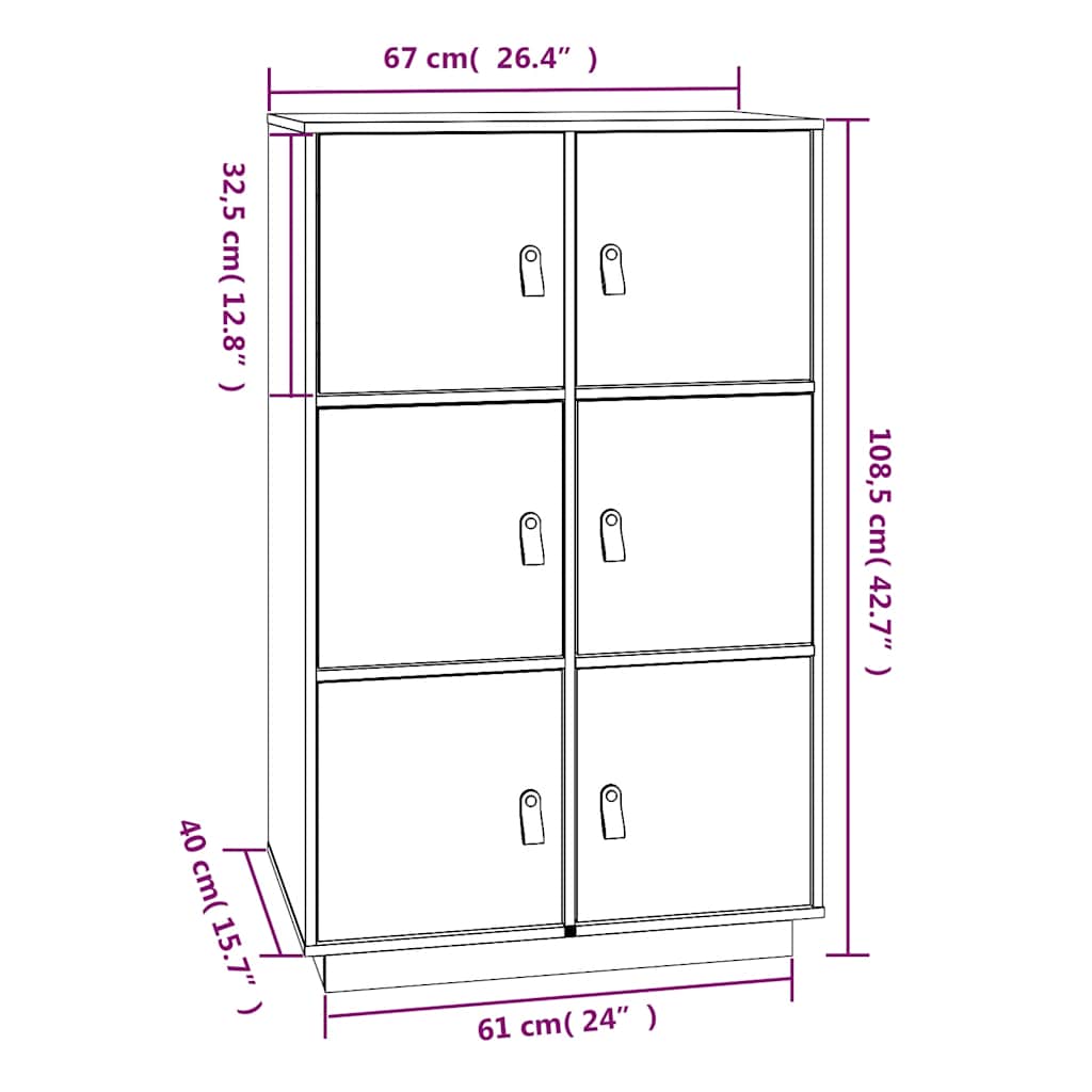 Visoka komoda boja meda 67 x 40 x 108,5 cm od masivne borovine