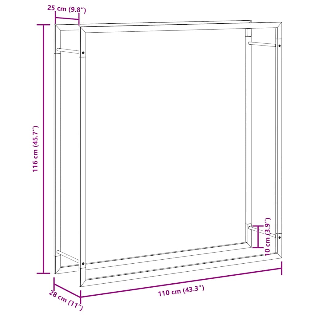 Stalak za drva za ogrjev mat crni 110x28x116 cm čelični