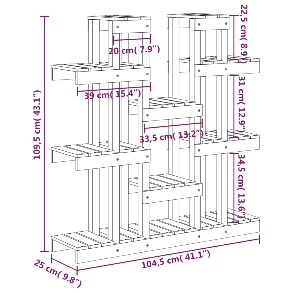 Stalak za biljke crna 104,5x25x109,5 cm od masivne borovine