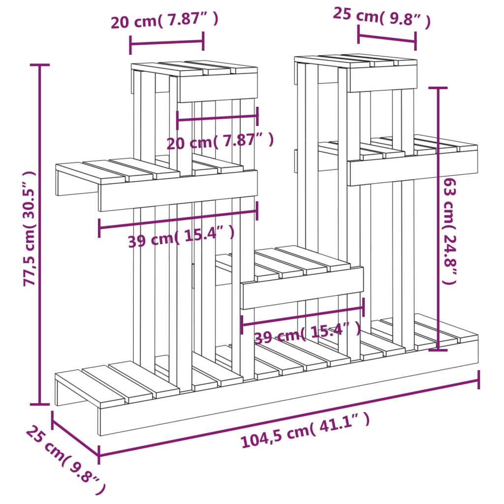 Stalak za biljke 104,5 x 25 x 77,5 cm od masivne borovine
