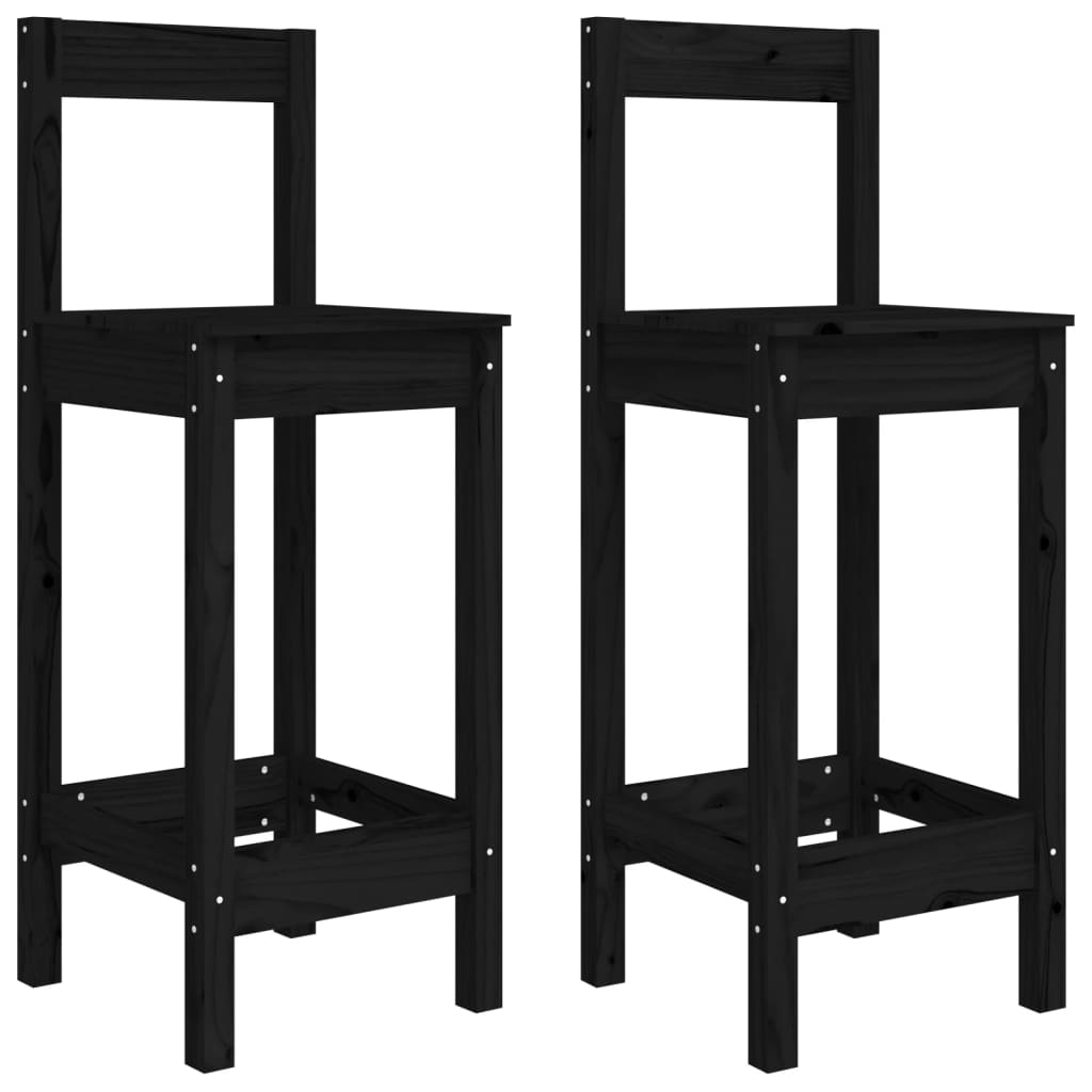 Barske stolice 2 kom crne 40x41,5x112 cm od masivne borovine