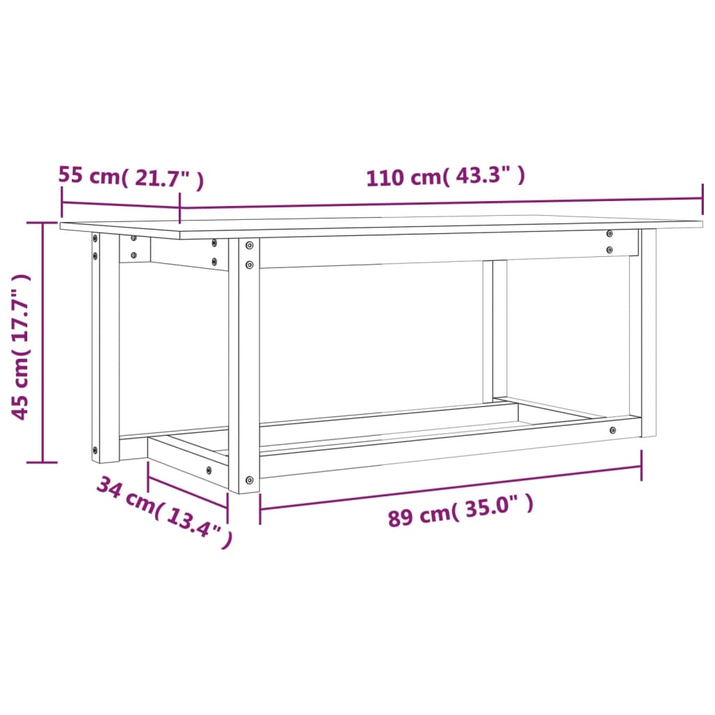 Stolić za kavu bijeli 110 x 55 x 45 cm od masivne borovine