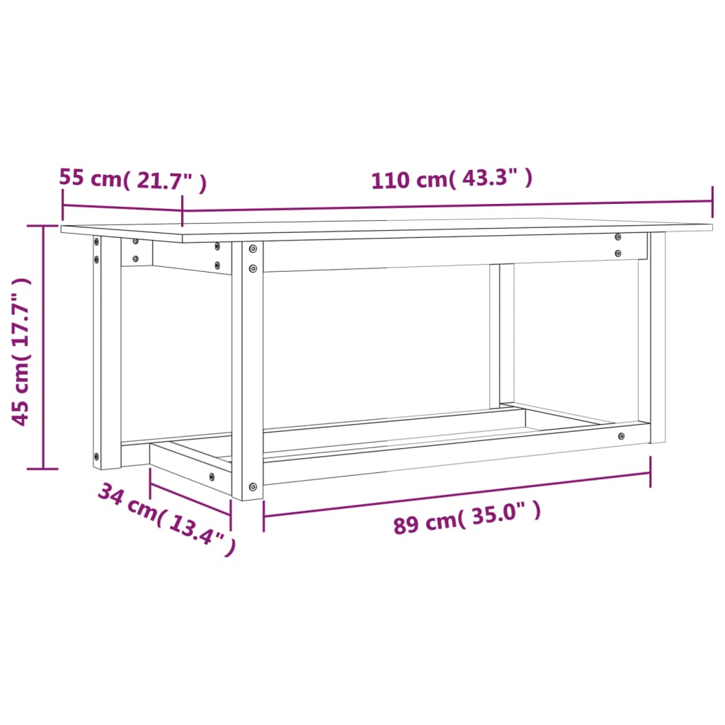 Stolić za kavu boja meda 110 x 55 x 45 cm od masivne borovine