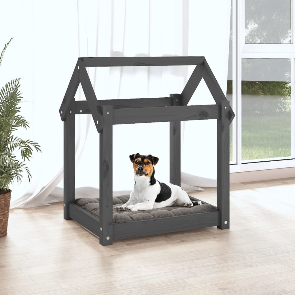 Krevet za pse sivi 61 x 50 x 70 cm od masivne borovine