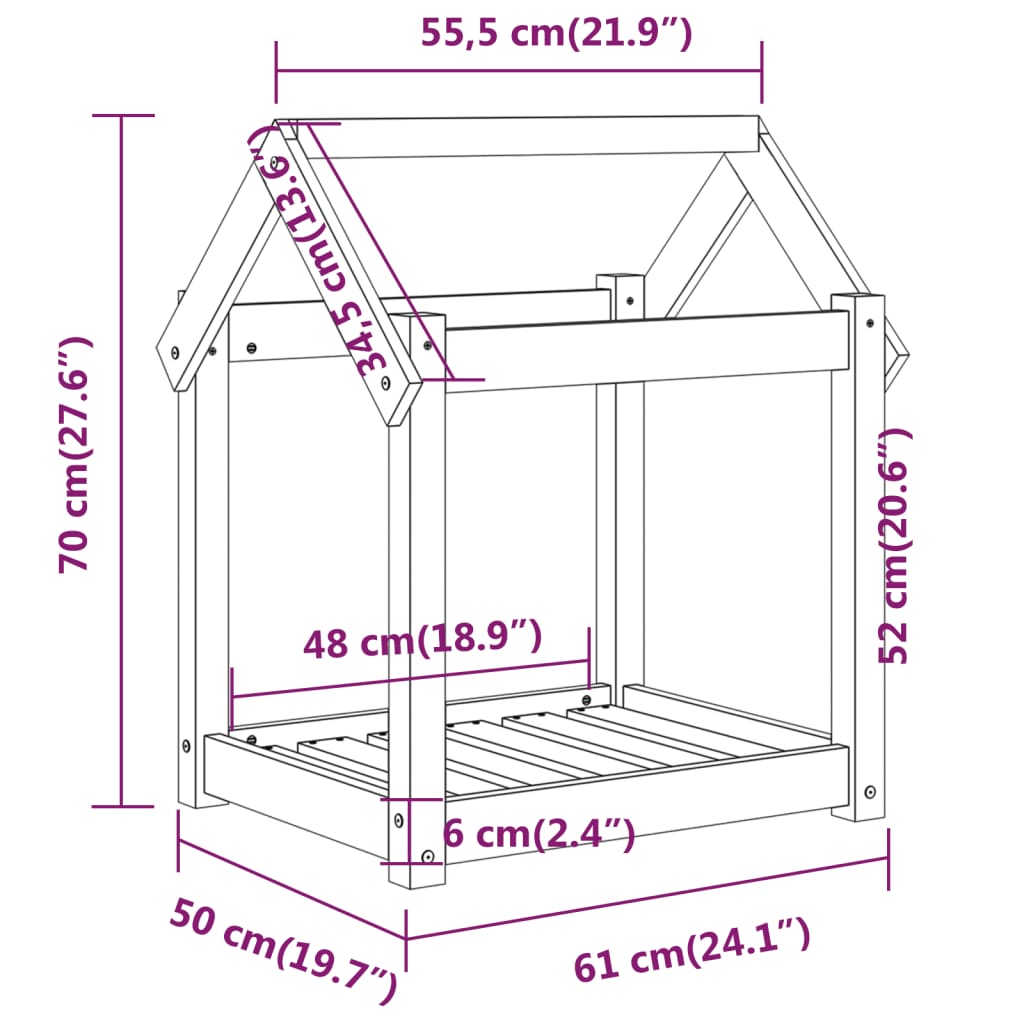 Krevet za pse crni 61x50x70 cm od masivne borovine