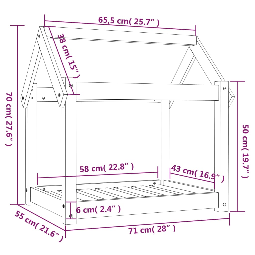 Krevet za pse sivi 71 x 55 x 70 cm od masivne borovine