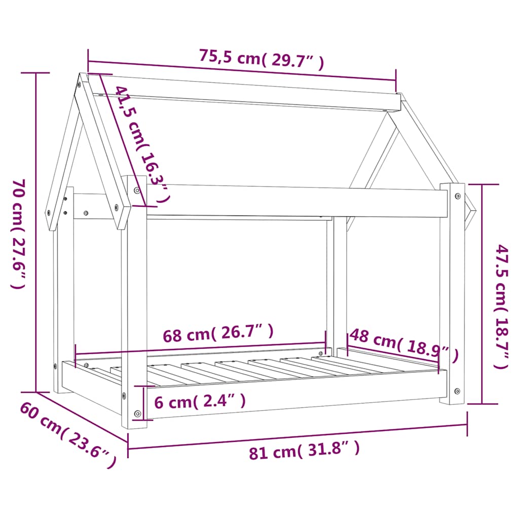 Krevet za pse bijeli 81 x 60 x 70 cm od masivne borovine