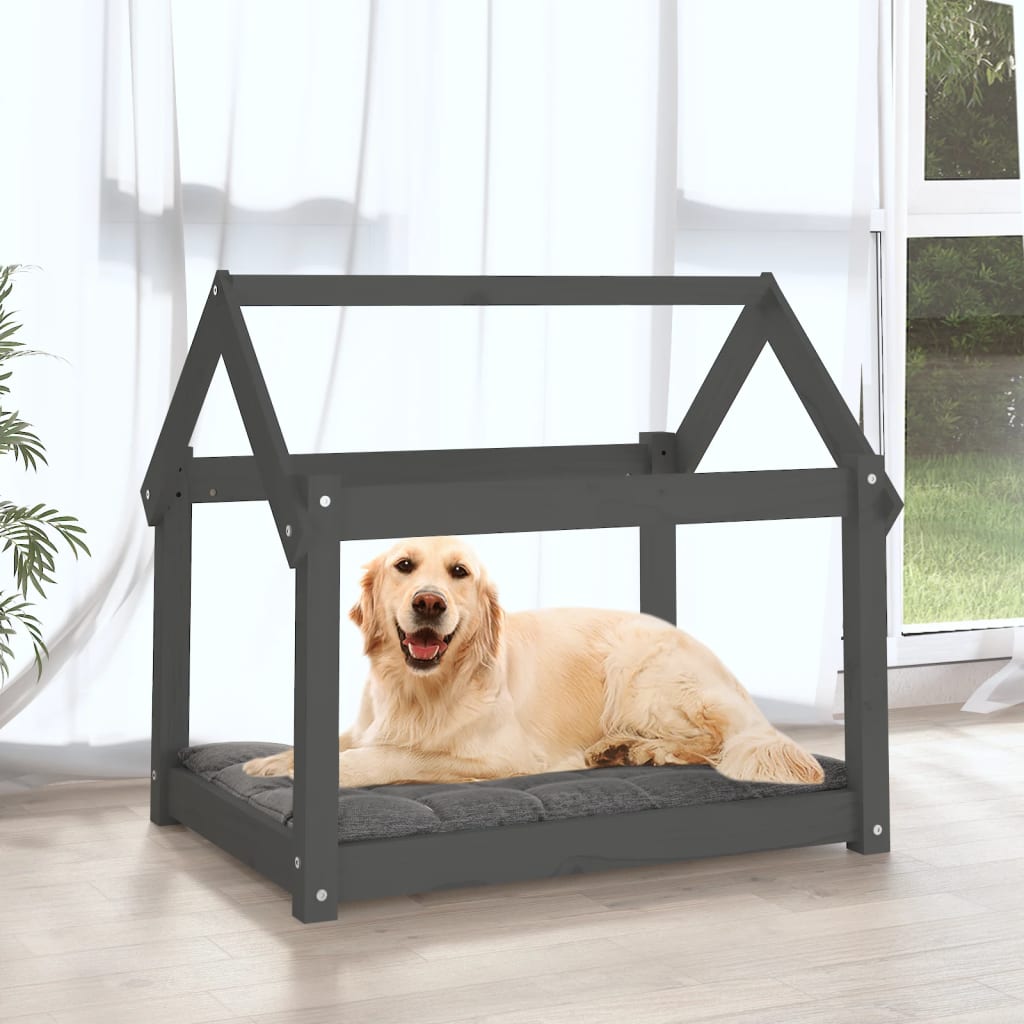 Krevet za pse sivi 81 x 60 x 70 cm od masivne borovine