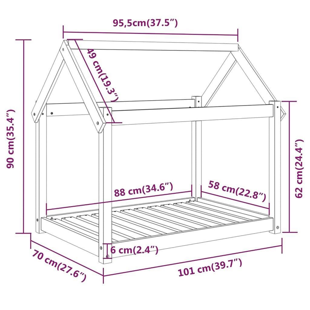 Krevet za pse sivi 101x70x90 cm od masivne borovine
