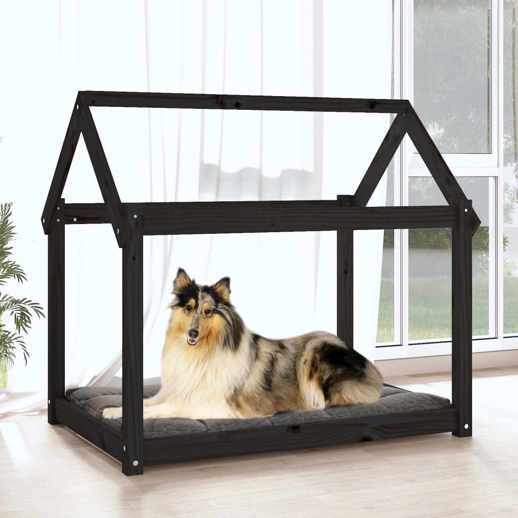 Krevet za pse crni 101x70x90 cm od masivne borovine