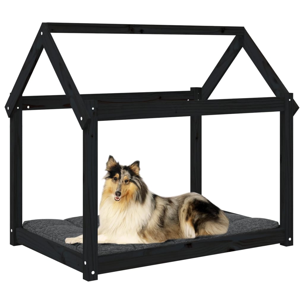 Krevet za pse crni 101x70x90 cm od masivne borovine