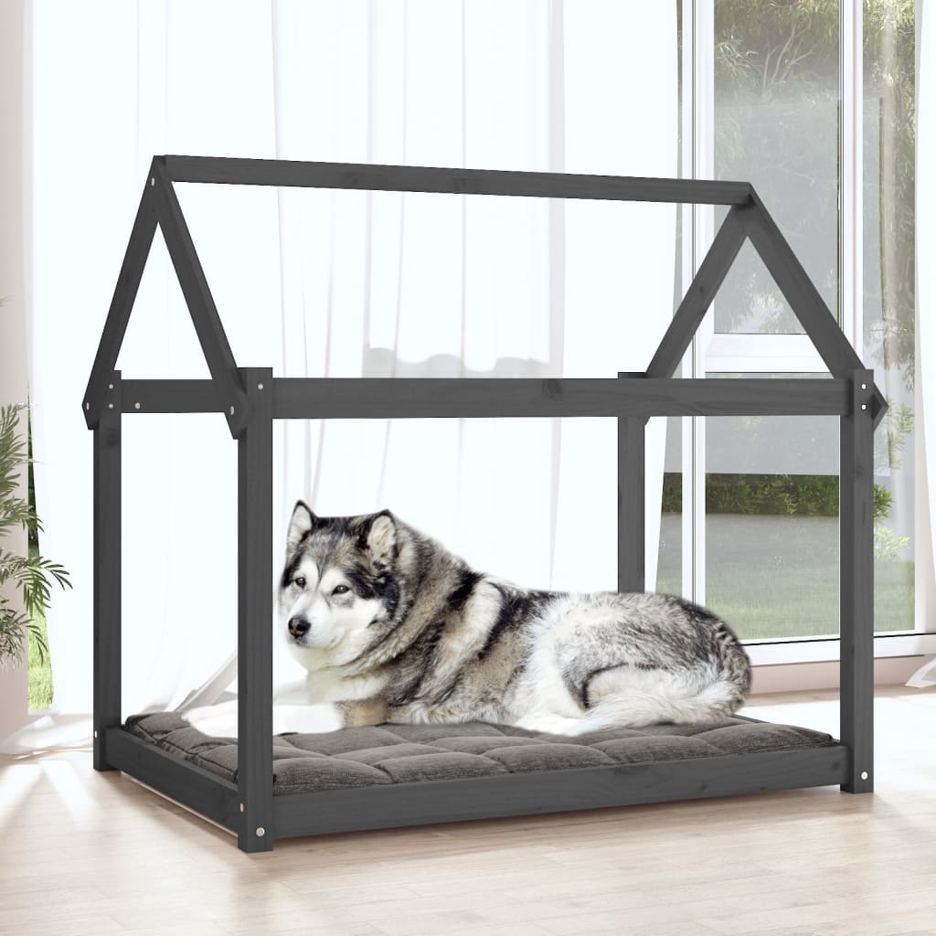 Krevet za pse sivi 111x80x100 cm od masivne borovine