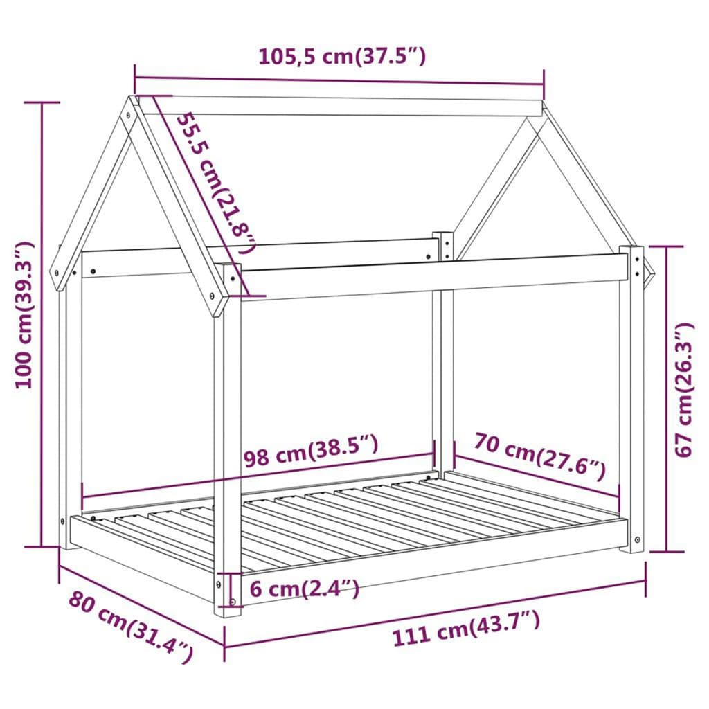 Krevet za pse sivi 111x80x100 cm od masivne borovine