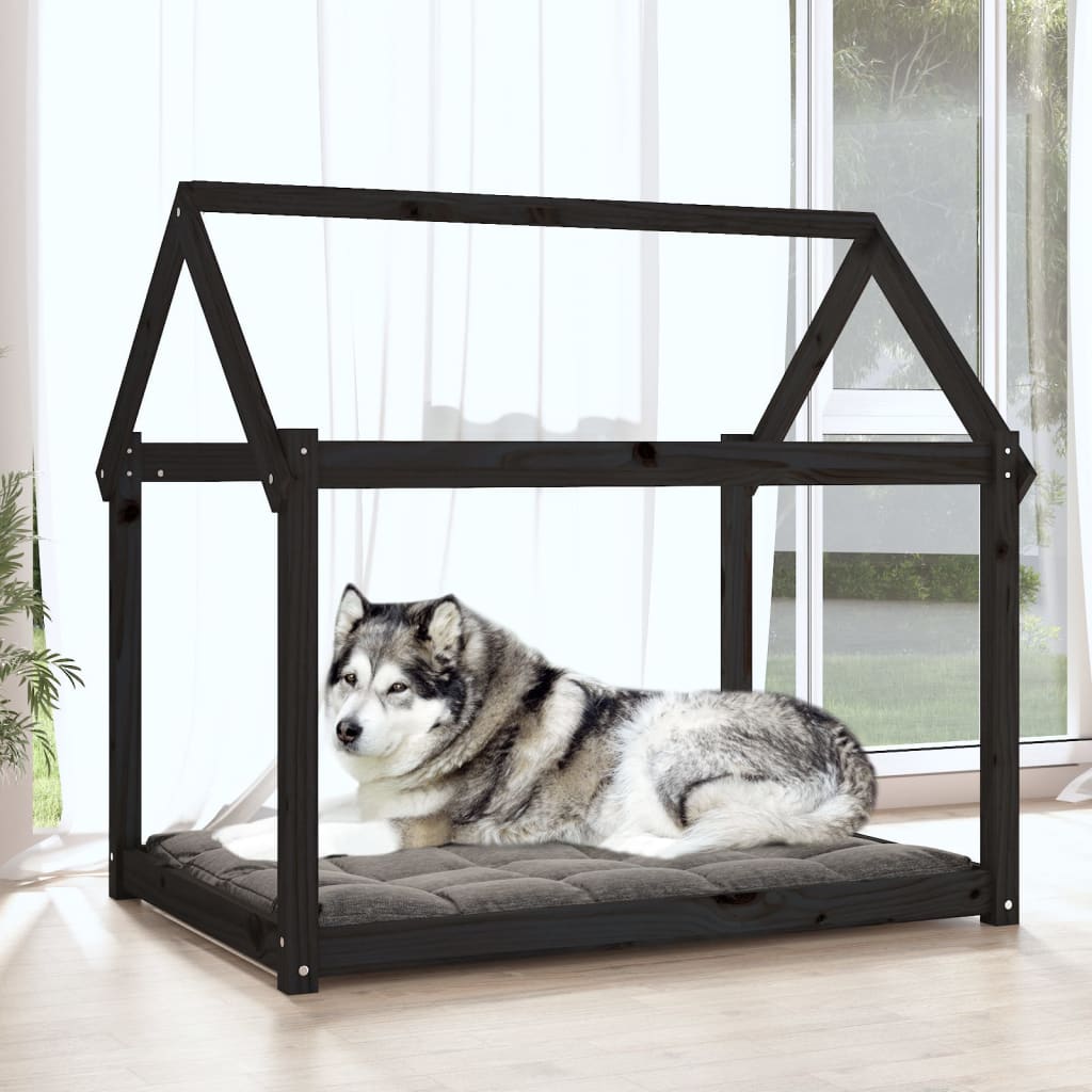 Krevet za pse crni 111x80x100 cm od masivne borovine