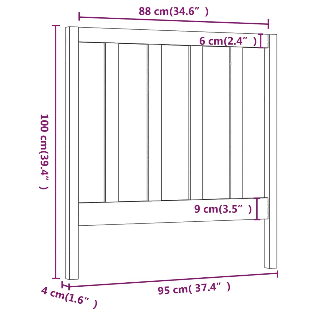 Uzglavlje za krevet crno 95 x 4 x 100 cm od masivne borovine