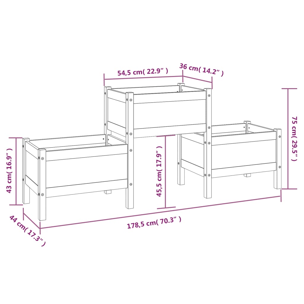 Sadilica crna 178,5 x 44 x 75 cm od masivne borovine