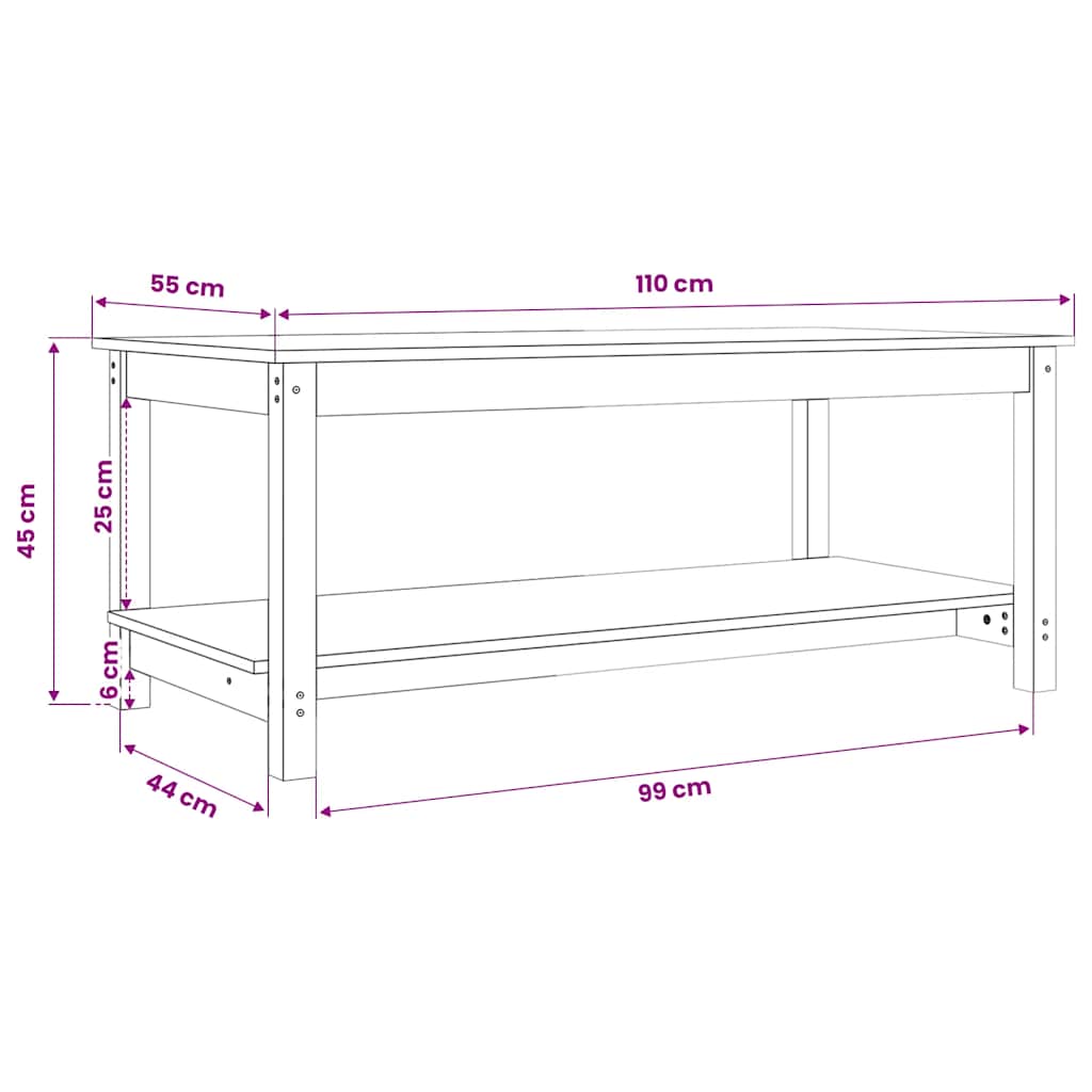 Stolić za kavu 110 x 55 x 45 cm od masivne borovine