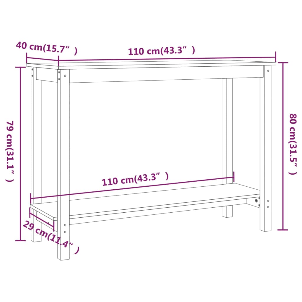 Konzolni stol 110 x 40 x 80 cm od masivne borovine