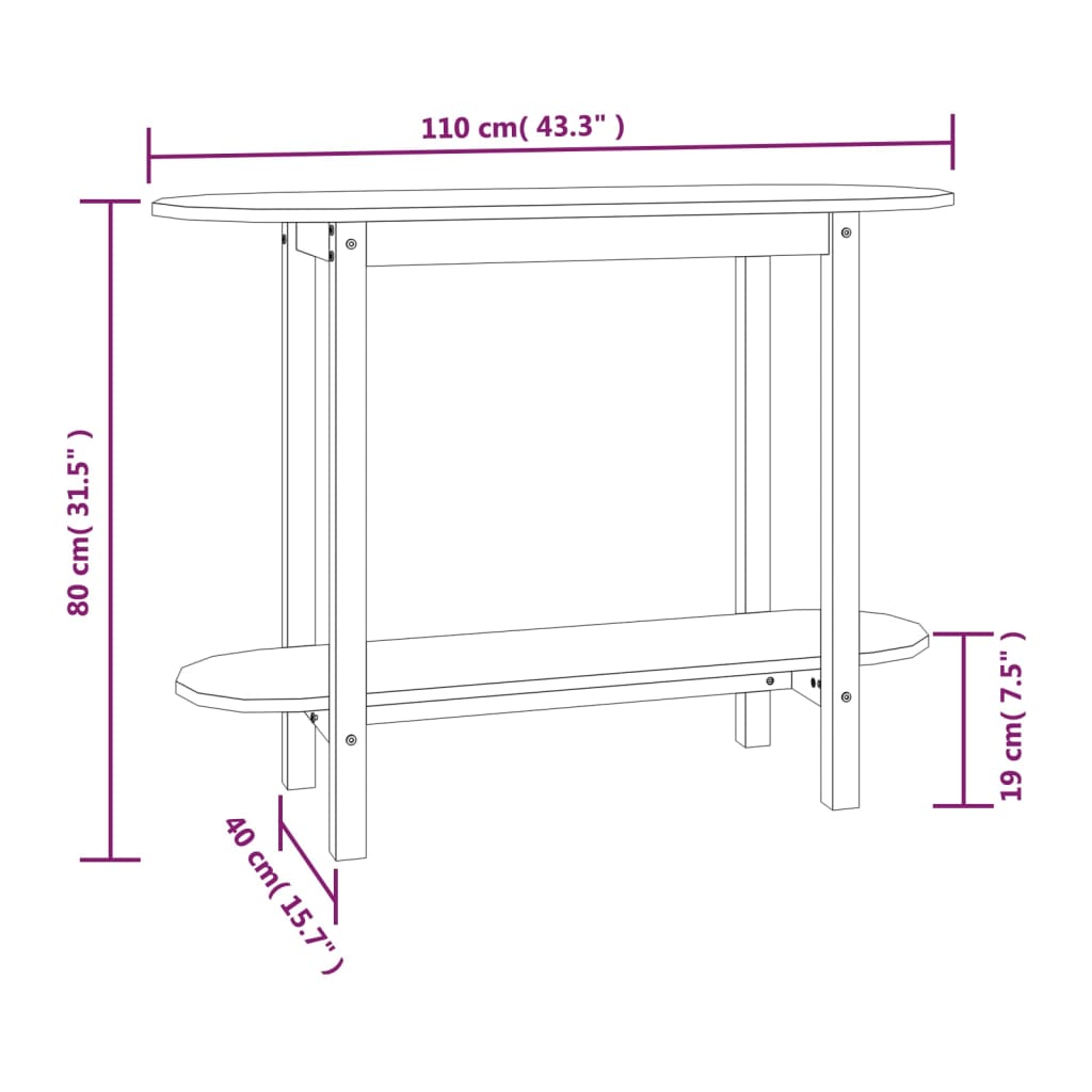 Konzolni stol bijeli 110 x 40 x 80 cm od masivne borovine