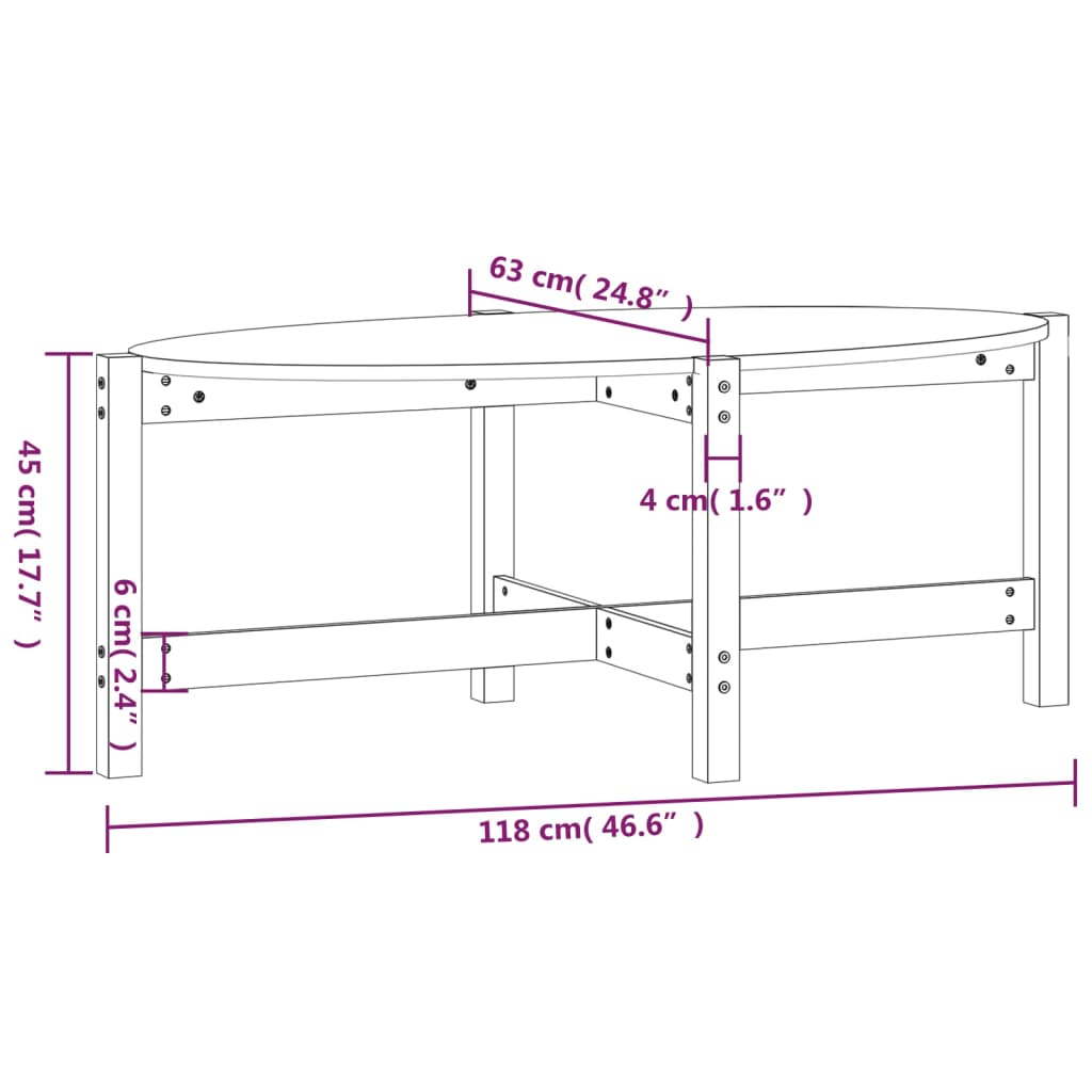 Stolić za kavu 118 x 63 x 45 cm od masivne borovine