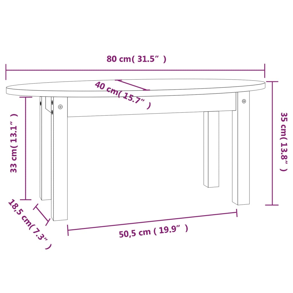 Stolić za kavu bijeli 80 x 40 x 35 cm od masivne borovine