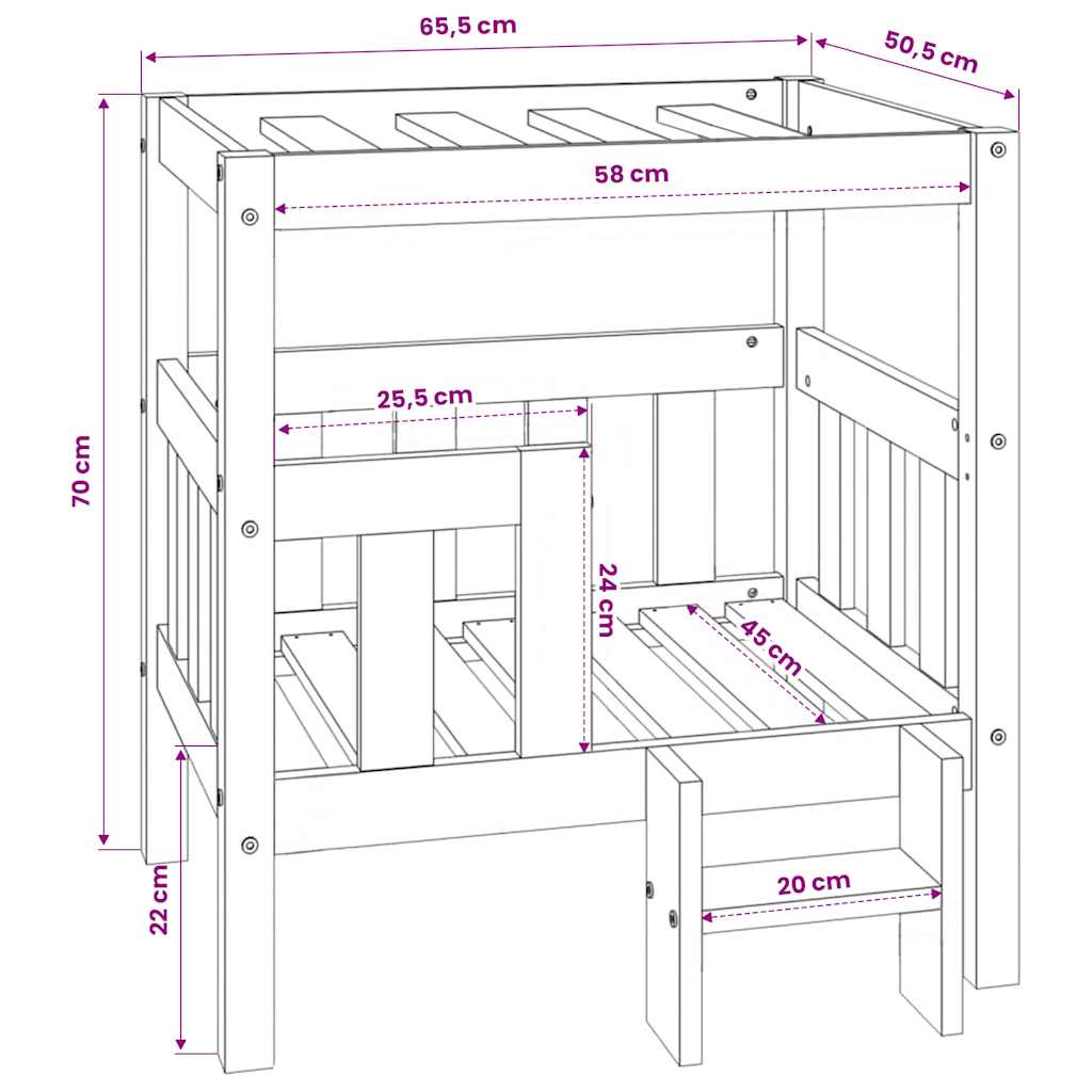 Krevet za pse 65,5x50,5x70 cm od masivne borovine