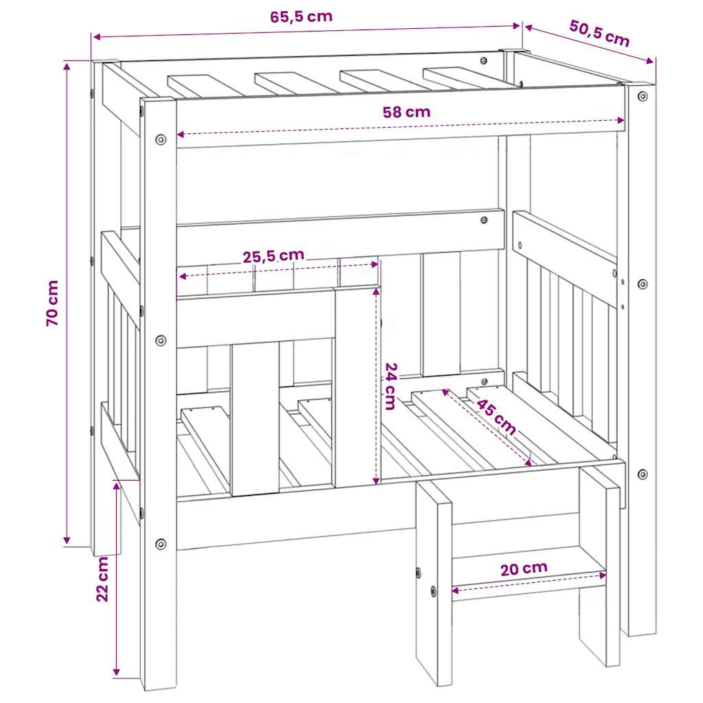 Krevet za pse sivi 65,5x50,5x70 cm od masivne borovine