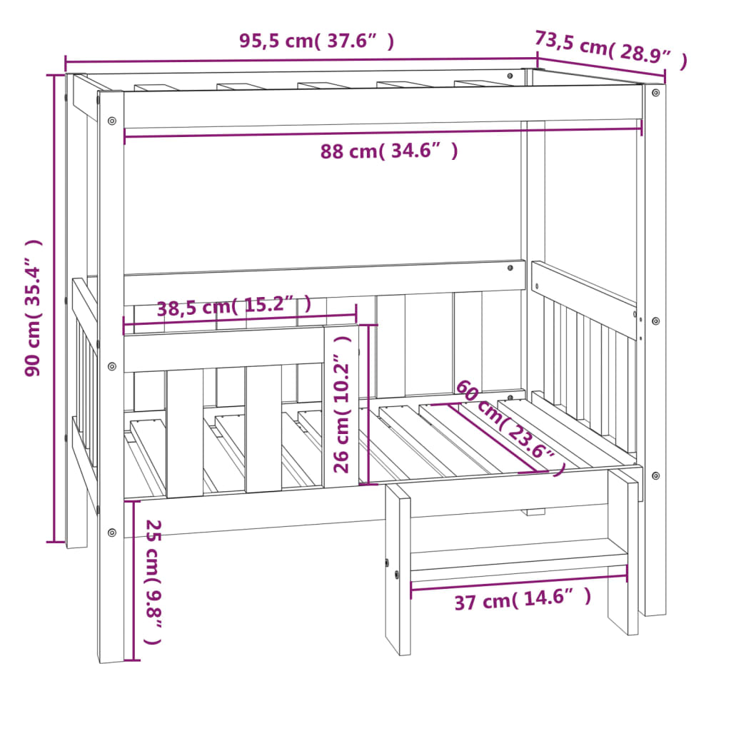Krevet za pse sivi 95,5x73,5x90 cm od masivne borovine