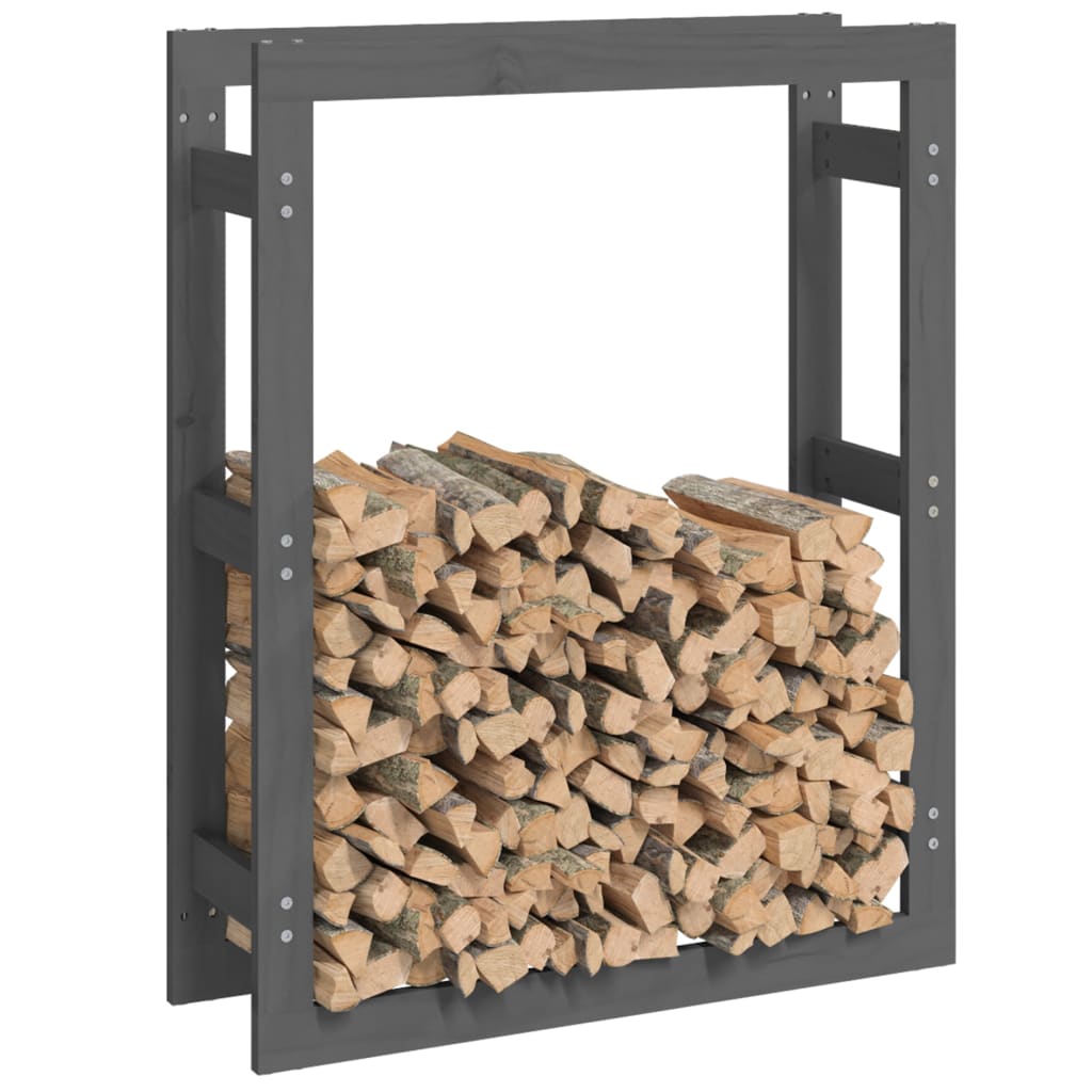 Stalak za drva za ogrjev sivi 80x25x100 cm od masivne borovine