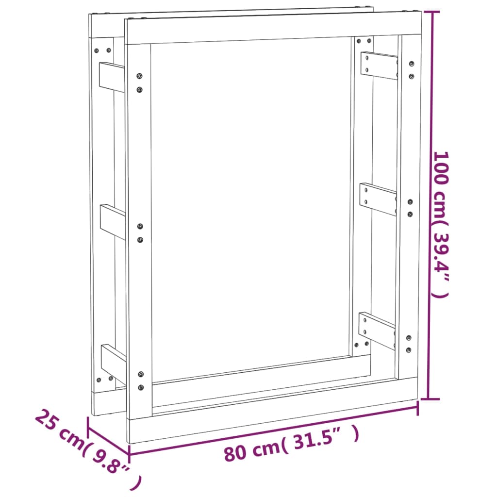 Stalak za drva za ogrjev sivi 80x25x100 cm od masivne borovine