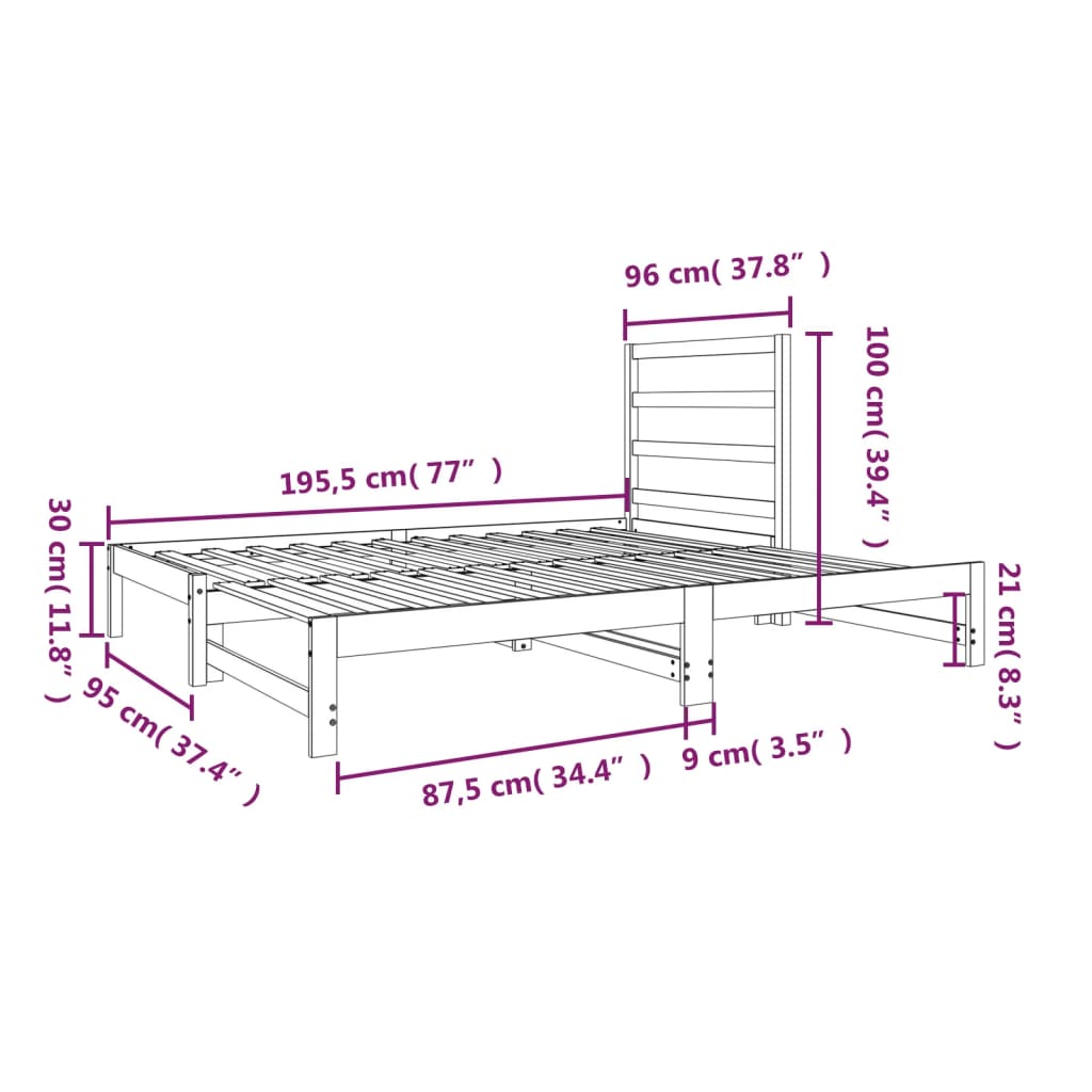 Dnevni ležaj na izvlačenje bijeli 2x(90x190)cm masivna borovina