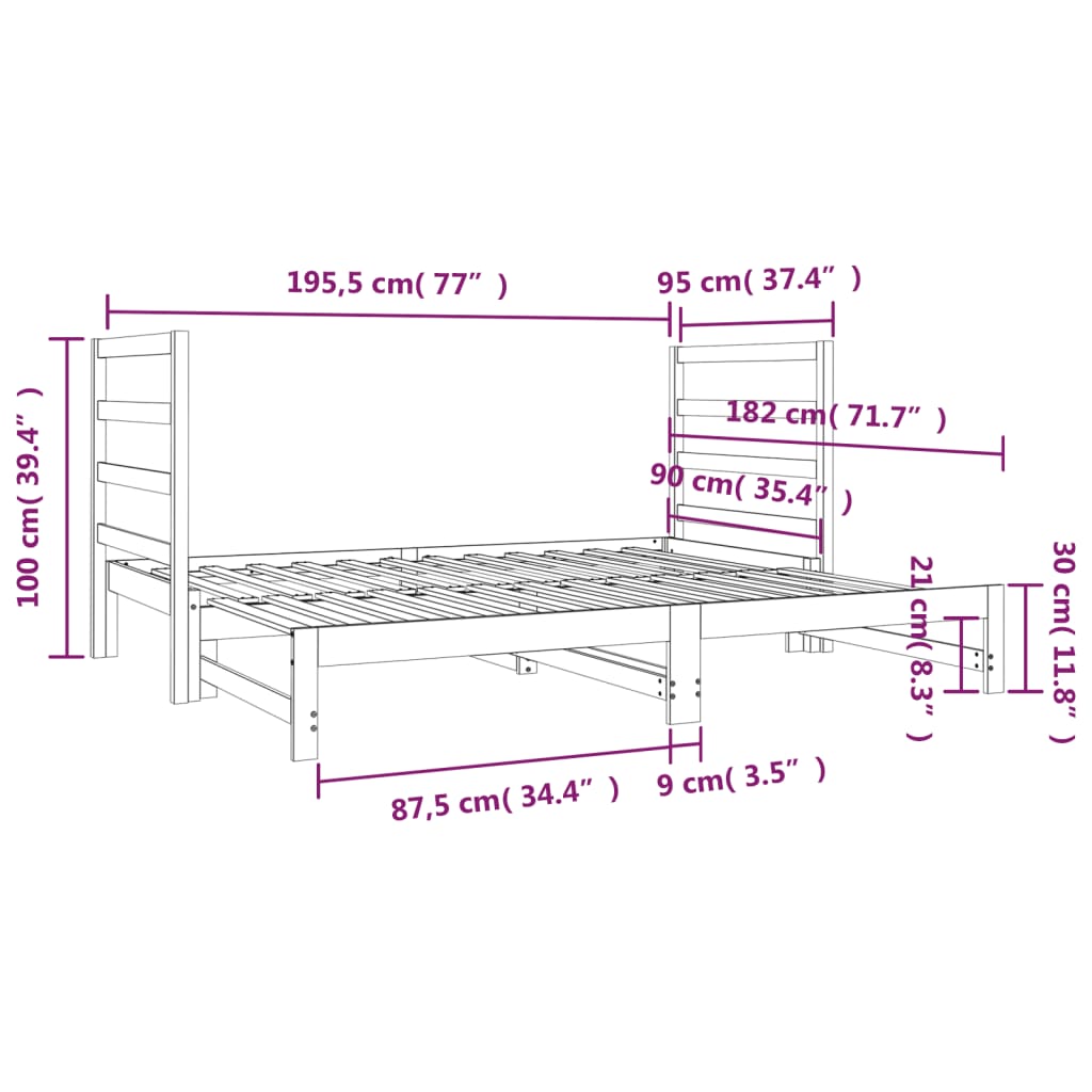 Dnevni ležaj na izvlačenje bijeli 2x(90x190)cm masivna borovina
