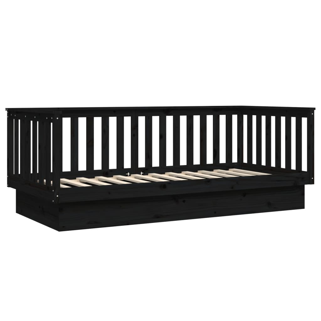Dnevni krevet crni 100 x 200 cm od masivne borovine