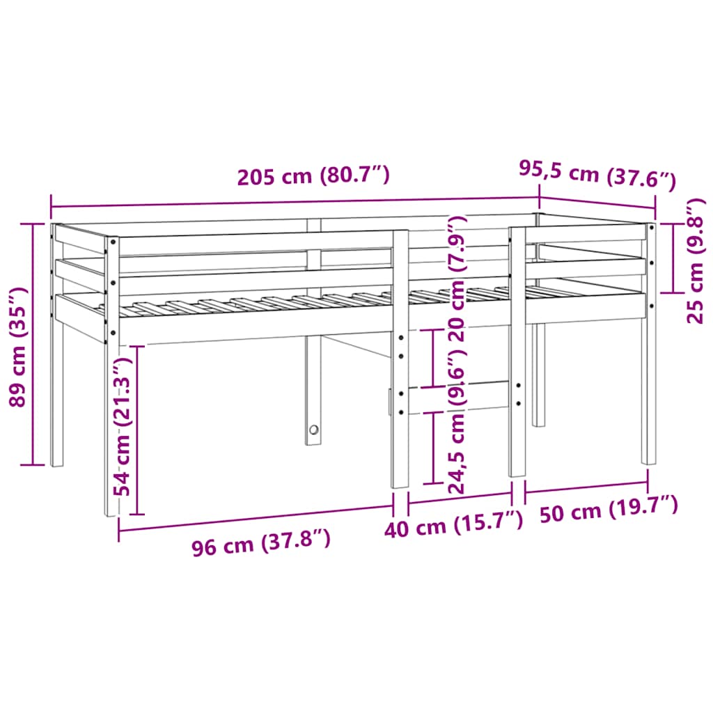 Visoki krevet 90 x 200 cm od masivne borovine