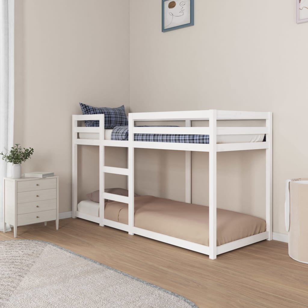 Krevet na kat bijeli 75 x 190 cm od masivne borovine