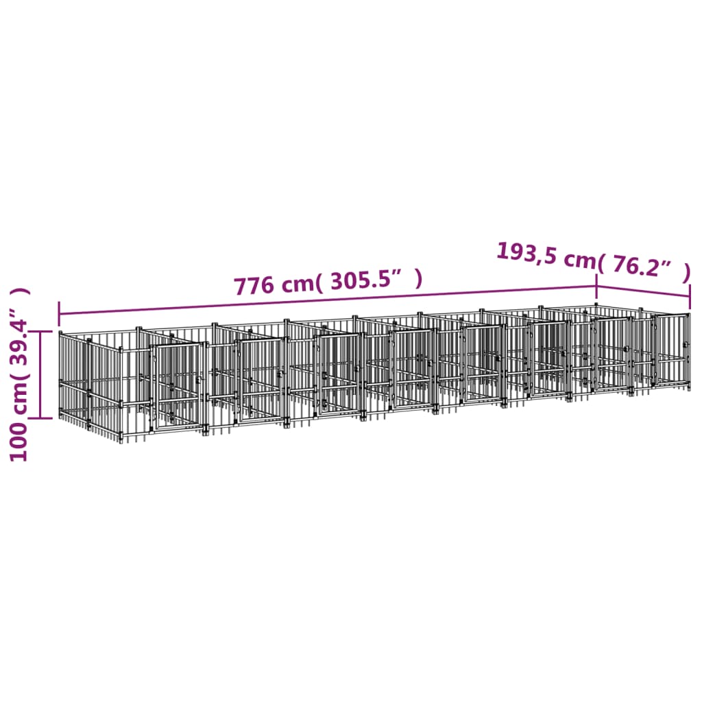 Vanjski kavez za pse čelični 15,02 m²