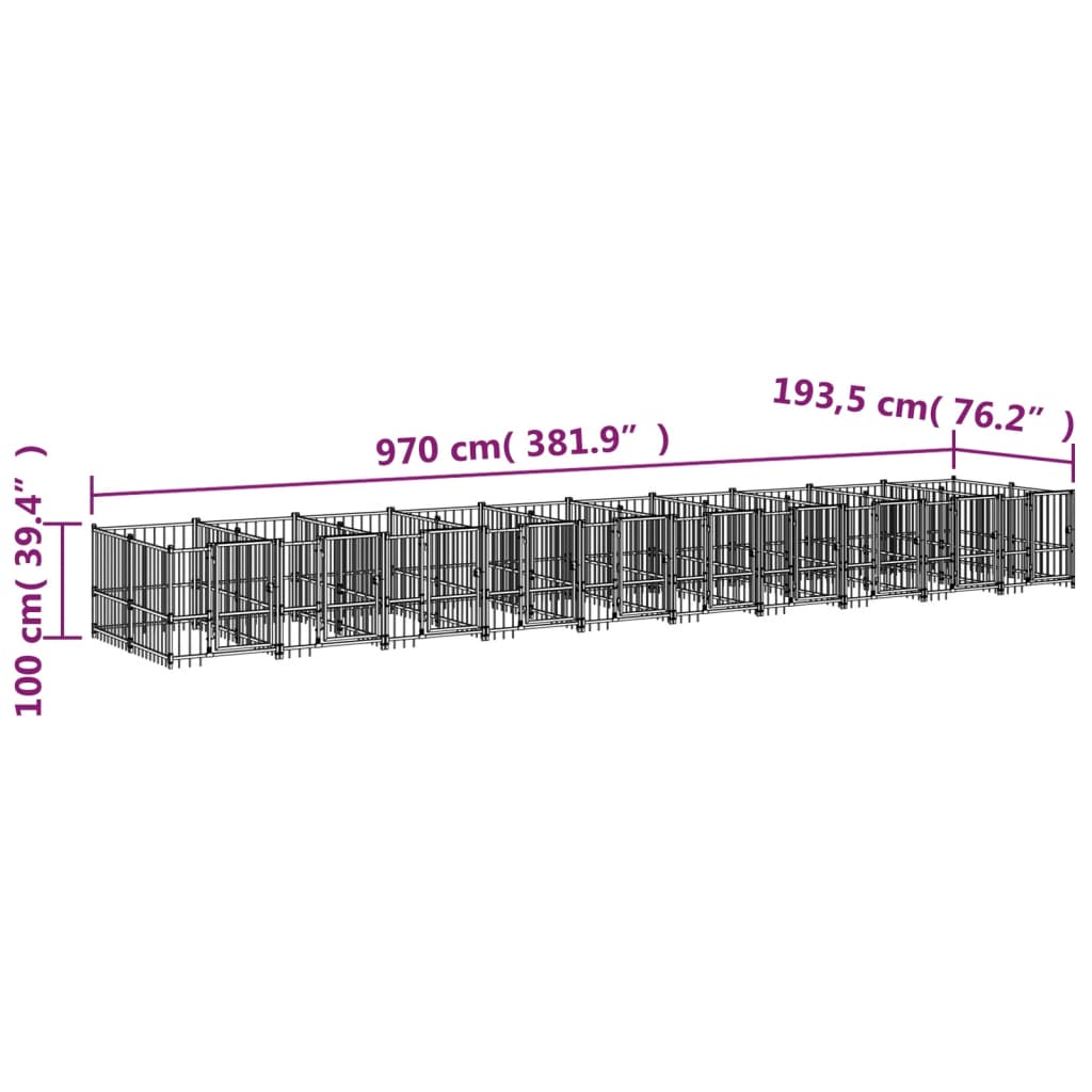 Vanjski kavez za pse čelični 18,77 m²