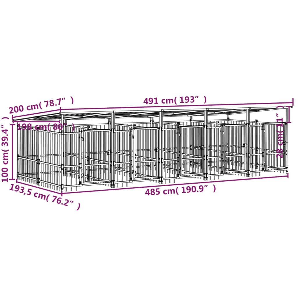 Vanjski kavez za pse s krovom čelični 9,38 m²