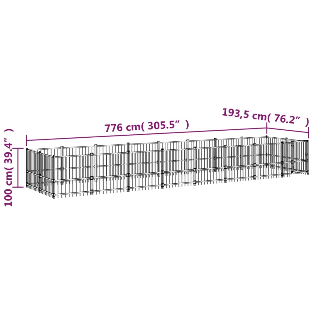 Vanjski kavez za pse čelični 15,02 m²