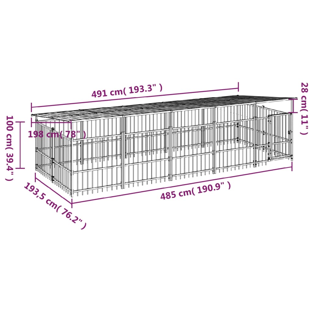 Vanjski kavez za pse s krovom čelični 9,38 m²