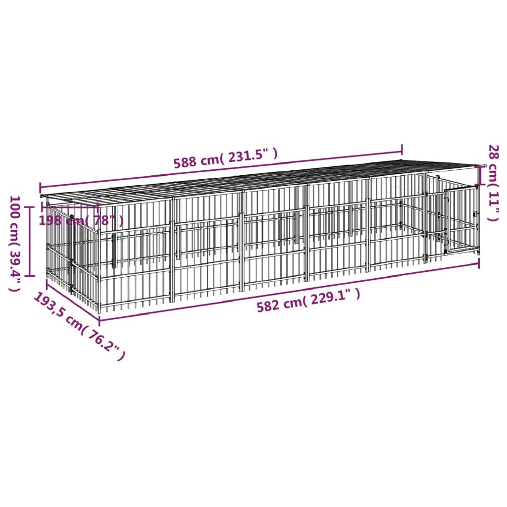 Vanjski kavez za pse s krovom čelični 11,26 m²