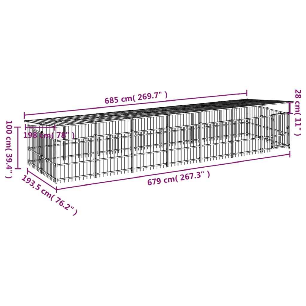 Vanjski kavez za pse s krovom čelični 13,14 m²