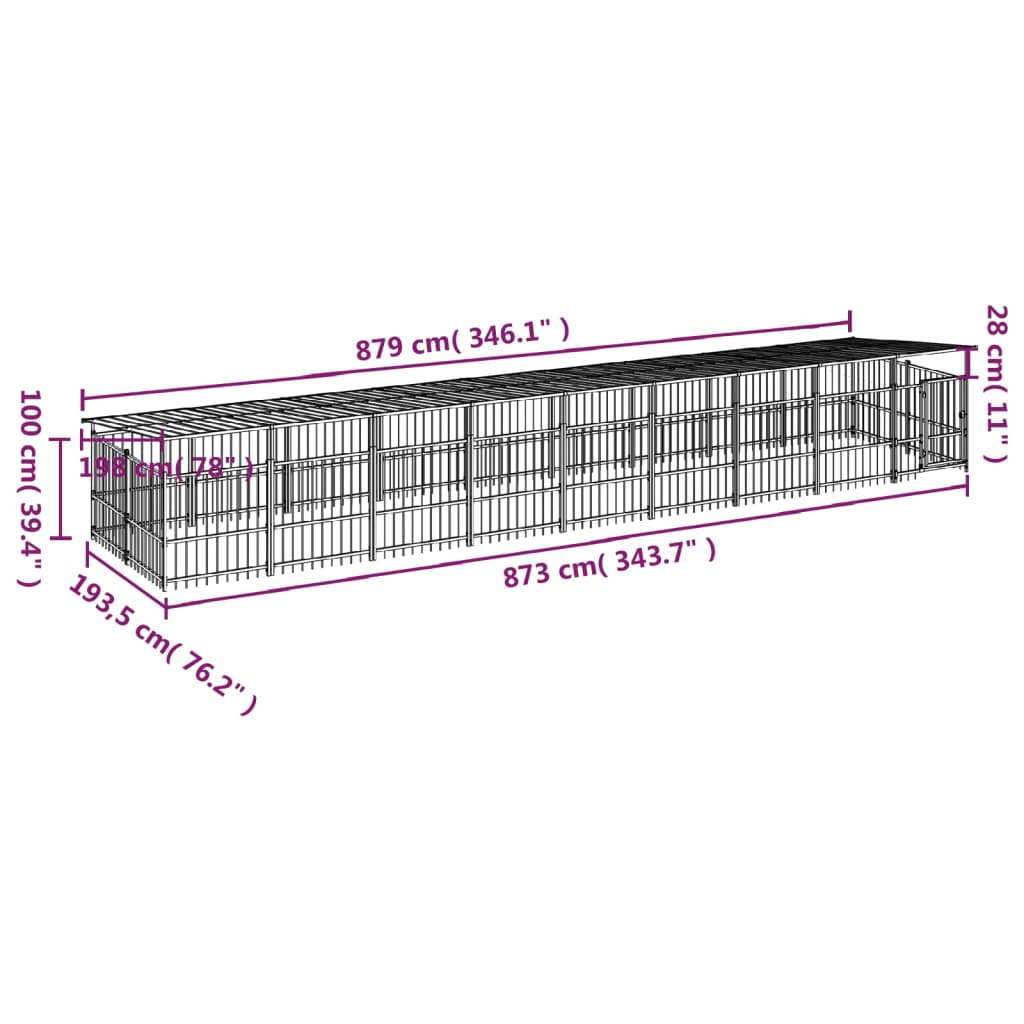 Vanjski kavez za pse s krovom čelični 16,89 m²
